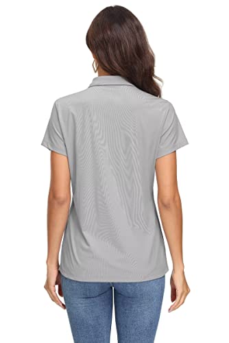MAGCOMSEN Work Polo Shirts for Women Polo Shirts Short Sleeve Fall Shirts Work Shirts Casual UV Protection Golf ShirtsLight Grey S