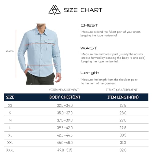 Haimont Men's UPF 50+ Fishing Shirts Long Sleeve Sun Protection Shirt for Travel Camping Hiking Waterfall Blue L