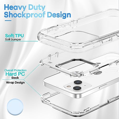 ORIbox for iPhone 14 Case for iPhone 13 Case Clear, [10 FT Military Grade Drop Protection], Transparent Heavy Duty Shockproof Anti-Fall Case for iPhone 14/13 Phone Case,6.1",3 in 1, Crystal Clear