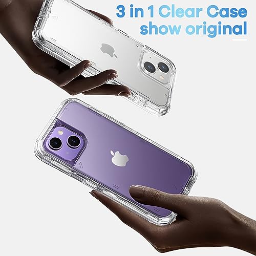 ORIbox for iPhone 14 Case for iPhone 13 Case Clear, [10 FT Military Grade Drop Protection], Transparent Heavy Duty Shockproof Anti-Fall Case for iPhone 14/13 Phone Case,6.1",3 in 1, Crystal Clear