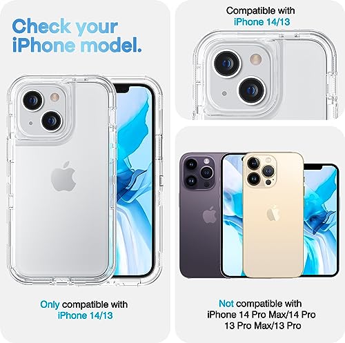 ORIbox for iPhone 14 Case for iPhone 13 Case Clear, [10 FT Military Grade Drop Protection], Transparent Heavy Duty Shockproof Anti-Fall Case for iPhone 14/13 Phone Case,6.1",3 in 1, Crystal Clear
