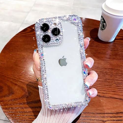 Cavdycidy Designer Compatible with iPhone 14 Pro Max Bling Clear Case for Women,Cute Glitter Phone Case with Sparkle Rhinestone Diamond Camera Protection，Airbag Anti-Fall Crystal Hard Cover for Girl