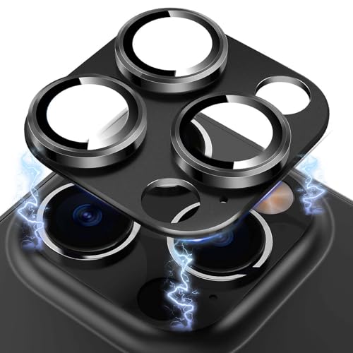 Meikobuly for iPhone 14 Pro/iPhone 14 Pro Max Camera Lens Protector, [Strong Drop Protection] [Not Easy to Fall-off] Metal Ring Tempered Glass Rear Camera Screen Cover - Black