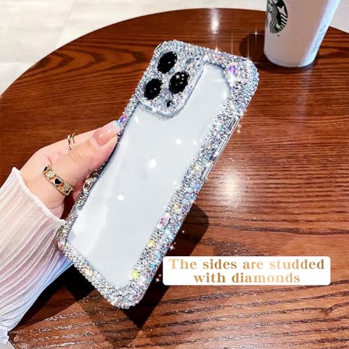 Cavdycidy Designer Compatible with iPhone 14 Pro Max Bling Clear Case for Women,Cute Glitter Phone Case with Sparkle Rhinestone Diamond Camera Protection，Airbag Anti-Fall Crystal Hard Cover for Girl