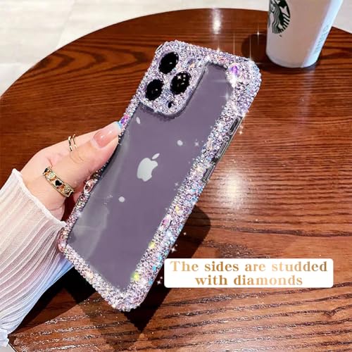 Cavdycidy Designer Compatible with iPhone 14 Pro Max Bling Clear Case for Women,Cute Glitter Phone Case with Sparkle Rhinestone Diamond Camera Protection，Airbag Anti-Fall Crystal Hard Cover for Girl
