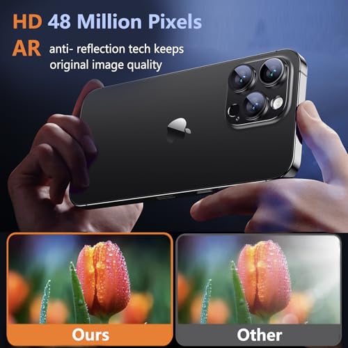 Meikobuly for iPhone 14 Pro/iPhone 14 Pro Max Camera Lens Protector, [Strong Drop Protection] [Not Easy to Fall-off] Metal Ring Tempered Glass Rear Camera Screen Cover - Black