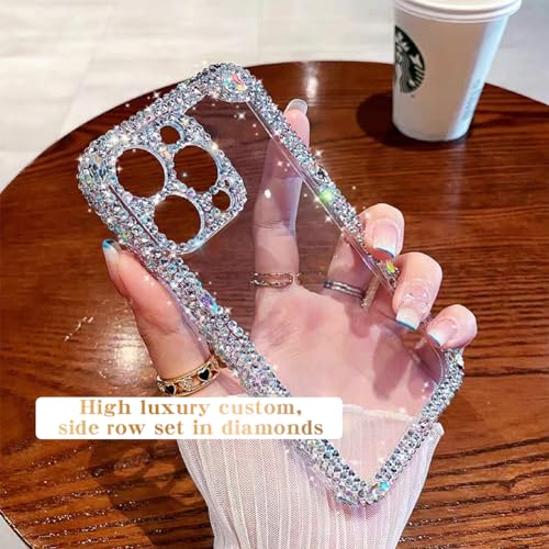 Cavdycidy Designer Compatible with iPhone 14 Pro Max Bling Clear Case for Women,Cute Glitter Phone Case with Sparkle Rhinestone Diamond Camera Protection，Airbag Anti-Fall Crystal Hard Cover for Girl