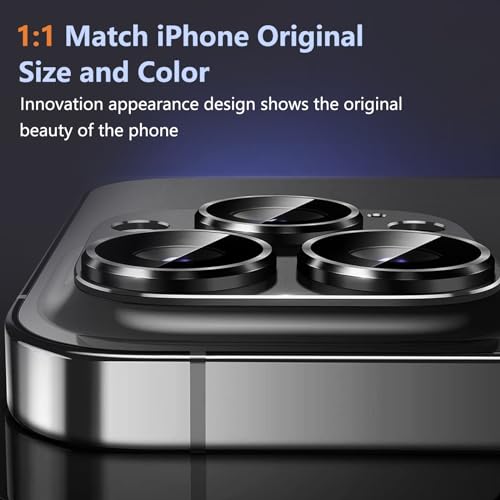 Meikobuly for iPhone 14 Pro/iPhone 14 Pro Max Camera Lens Protector, [Strong Drop Protection] [Not Easy to Fall-off] Metal Ring Tempered Glass Rear Camera Screen Cover - Black