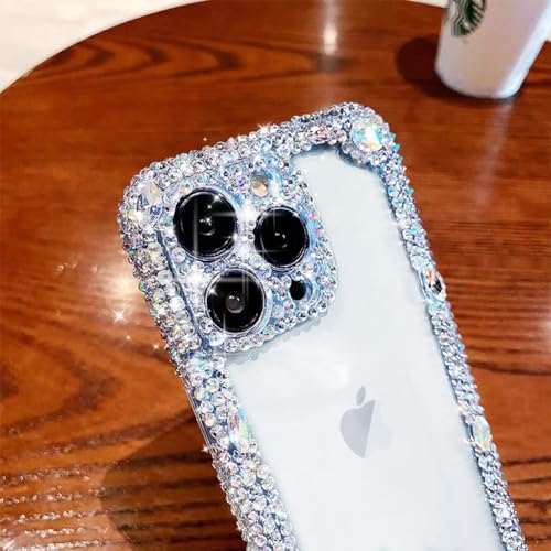 Cavdycidy Designer Compatible with iPhone 14 Pro Max Bling Clear Case for Women,Cute Glitter Phone Case with Sparkle Rhinestone Diamond Camera Protection，Airbag Anti-Fall Crystal Hard Cover for Girl