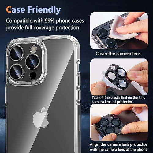 Meikobuly for iPhone 14 Pro/iPhone 14 Pro Max Camera Lens Protector, [Strong Drop Protection] [Not Easy to Fall-off] Metal Ring Tempered Glass Rear Camera Screen Cover - Black