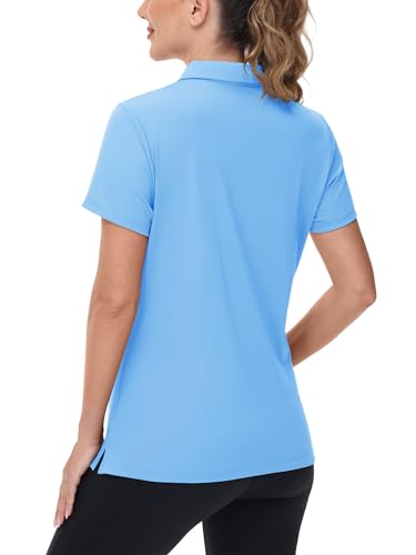 TACVASEN Womens Polo Shirts V-Neck Polos UPF 50+ Short Sleeve Golf Shirt for Work UV Protection Collared Shirt, Waterfall Blue, M