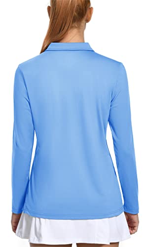 MAGCOMSEN Collared Shirt Women Long Sleeve Golf Shirts Sun Protection Casual Outdoor T Shirt Waterfall Blue M