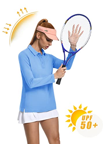 MAGCOMSEN Collared Shirt Women Long Sleeve Golf Shirts Sun Protection Casual Outdoor T Shirt Waterfall Blue M