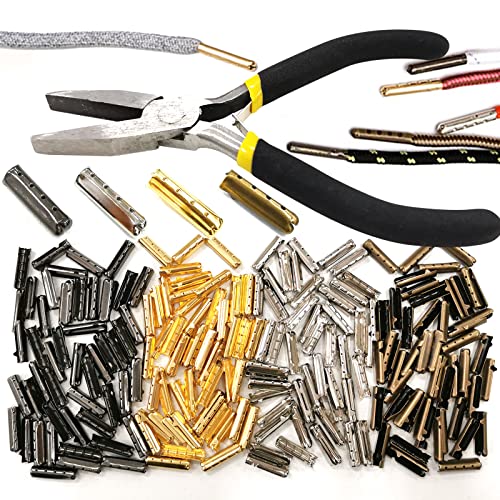 200PC Metal Shoelace Repair Aglets with Pliers, DIY