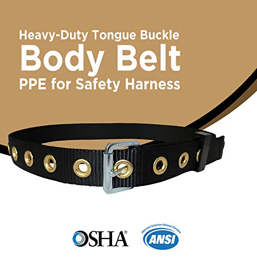 AFP Heavy-Duty Tongue Buckle Body Belt, PPE for Safety Harness, Work Positioning Restraint, Construction, Climbing, Fall-Protection (OSHA/ANSI Compliant), 1.75'' Wide, Black (Medium)