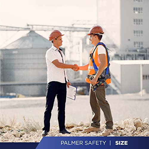Palmer Safety Fall Protection Full Body 5 point Harness, Padded Back Support, Quick-Connect Buckle, Grommet Legs, Back&Side D-Rings, OSHA ANSI Industrial Roofing Tool Personal Equipment (Blue - LG)