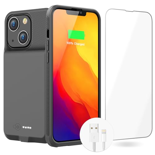 GIN FOXI Battery Case for iPhone 13&13Pro, Real 7000mAh Ultra-Slim Battery Charging Case Rechargeable Anti-Fall Protection Extended Charger Cover for iPhone 13&13Pro Battery Case(6.1 inch) Black