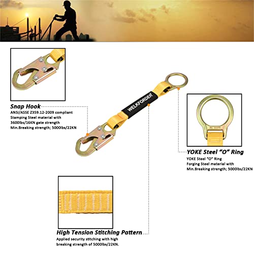 WELKFORDER 18-Inch D-Ring Extender Fall Protection with Snap Hook Connector and "O" Ring ANSI Compliant