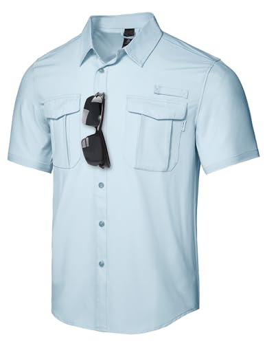 Haimont Men's Travel Work Shirts UPF50+ Sun Protection Shirts Fishing Short Sleeve Shirts with Pockets Waterfall Blue 2XL