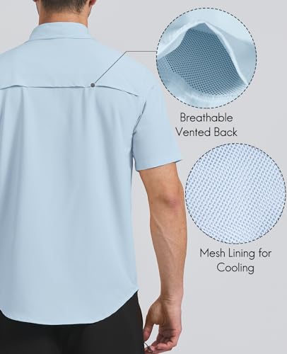 Haimont Men's Travel Work Shirts UPF50+ Sun Protection Shirts Fishing Short Sleeve Shirts with Pockets Waterfall Blue 2XL