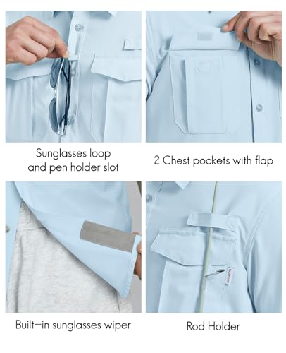 Haimont Men's Travel Work Shirts UPF50+ Sun Protection Shirts Fishing Short Sleeve Shirts with Pockets Waterfall Blue 2XL