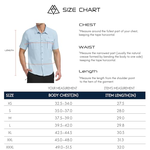 Haimont Men's Travel Work Shirts UPF50+ Sun Protection Shirts Fishing Short Sleeve Shirts with Pockets Waterfall Blue 2XL