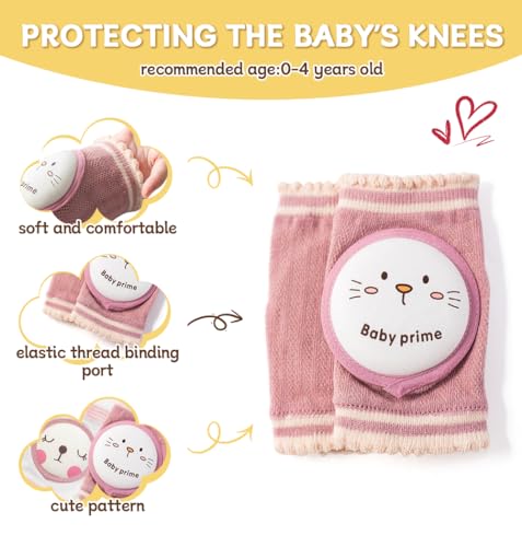 ZURLEFY Cute Baby Girl Knee Pads for Crawling, Cat Unisex Anti-Slip Toddler Knee Floor Pads, Baby Fall Protection Kneepads for Crawling, Walk (40-01)