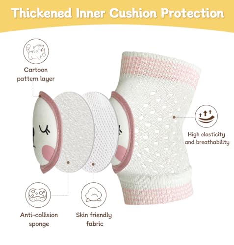 ZURLEFY Cute Baby Girl Knee Pads for Crawling, Cat Unisex Anti-Slip Toddler Knee Floor Pads, Baby Fall Protection Kneepads for Crawling, Walk (40-01)