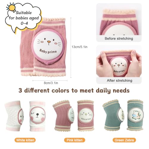 ZURLEFY Cute Baby Girl Knee Pads for Crawling, Cat Unisex Anti-Slip Toddler Knee Floor Pads, Baby Fall Protection Kneepads for Crawling, Walk (40-01)