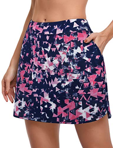 CHICHO Running Skirts for Women,Lady Tennis Skirt Pockets Sun Protection Athletic Short Golf Skorts Quick Dry Workout Skirt Drawstring High Waist Breathable Fall 2Xlarge Multicolor