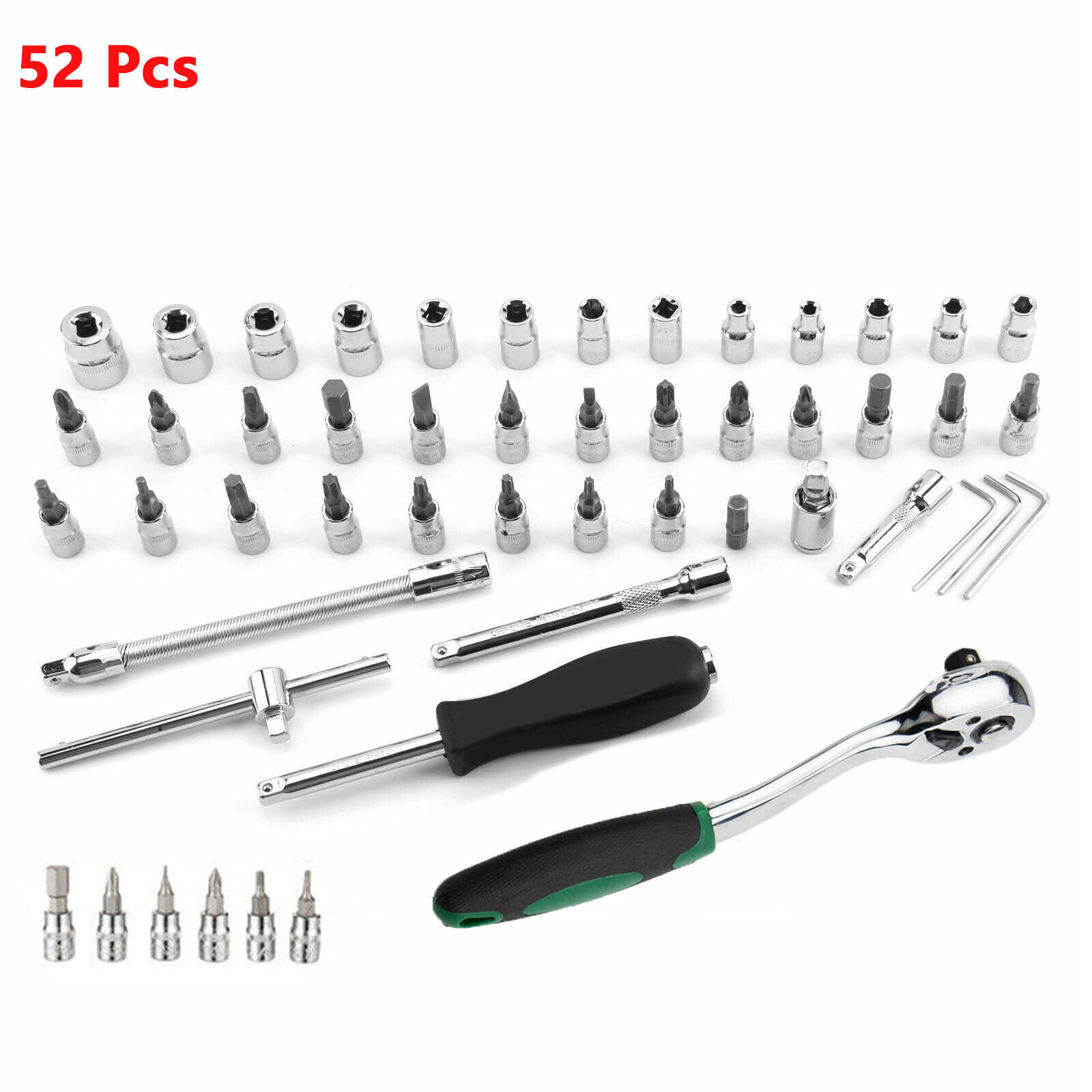 52 Pcs Socket Wrench Set 1/4" Drive Ratchet Metric Kit Garage Car Repair Tool US