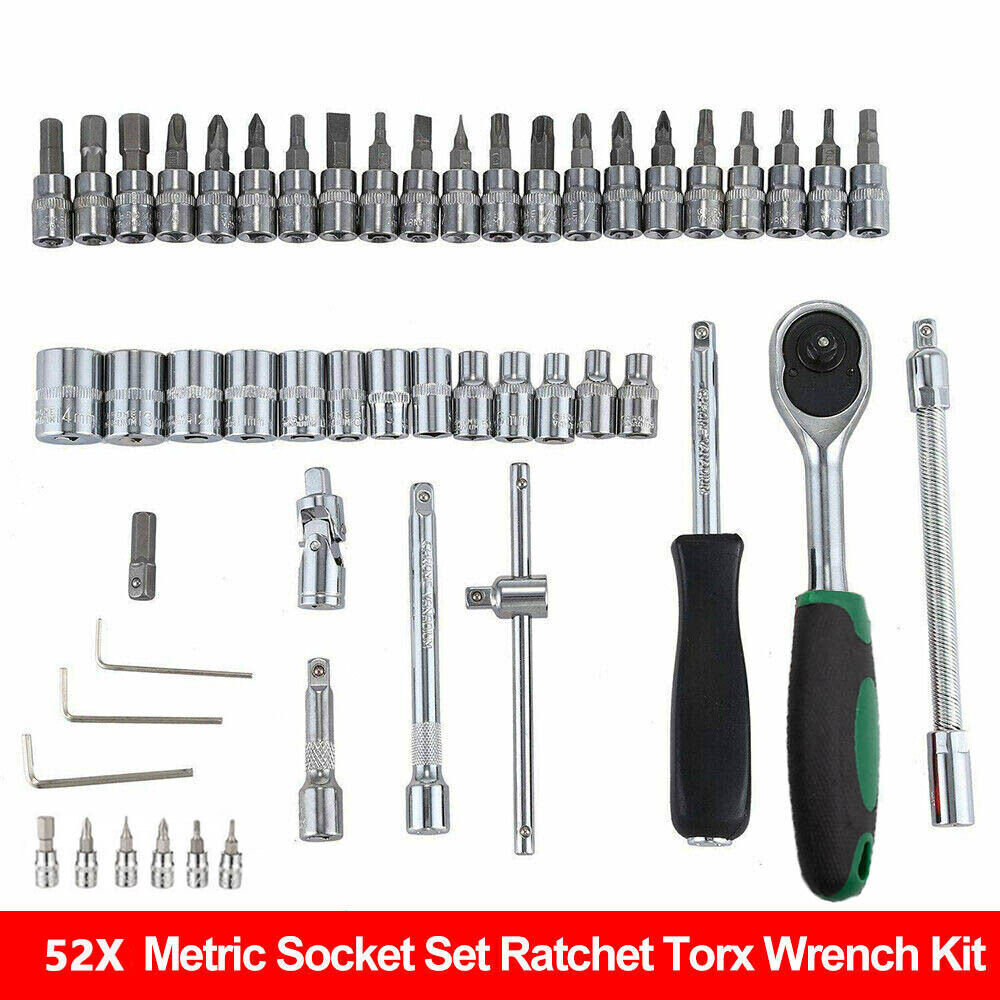 52 Pcs Socket Wrench Set 1/4" Drive Ratchet Metric Kit Garage Car Repair Tool US