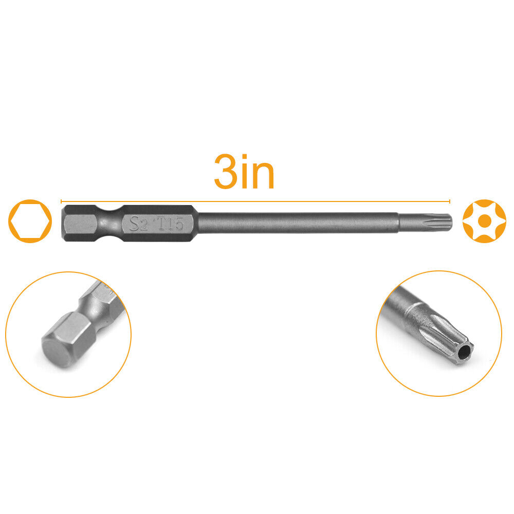 11x Torx Screwdriver Bit Set Hex Security Magnetic Head-76mm Extra Long/T6-T40