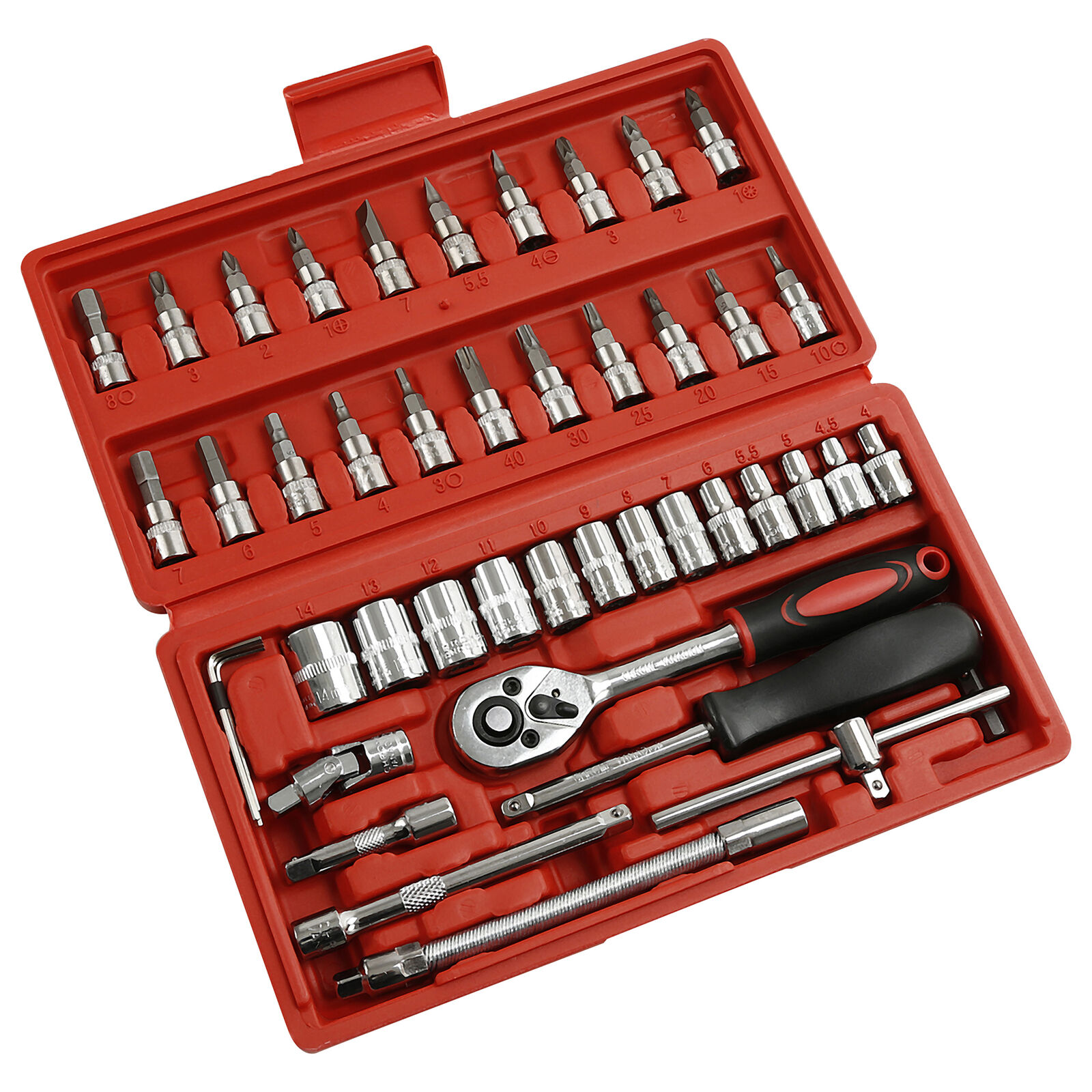 46PCS 1/4" Ratchet Wrench Combination Socket Tool Set Kit Auto Car Repair Tool