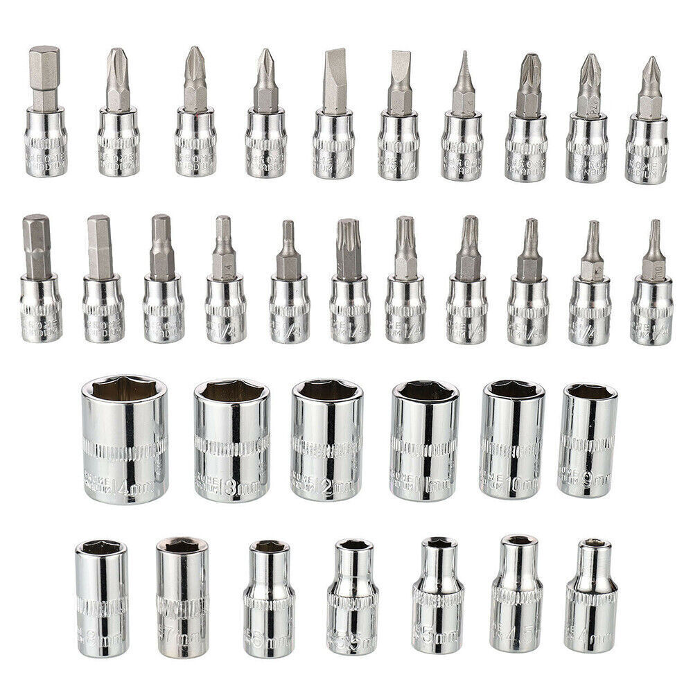 52 Pcs Socket Wrench Set 1/4" Drive Ratchet Metric Kit Garage Car Repair Tool US