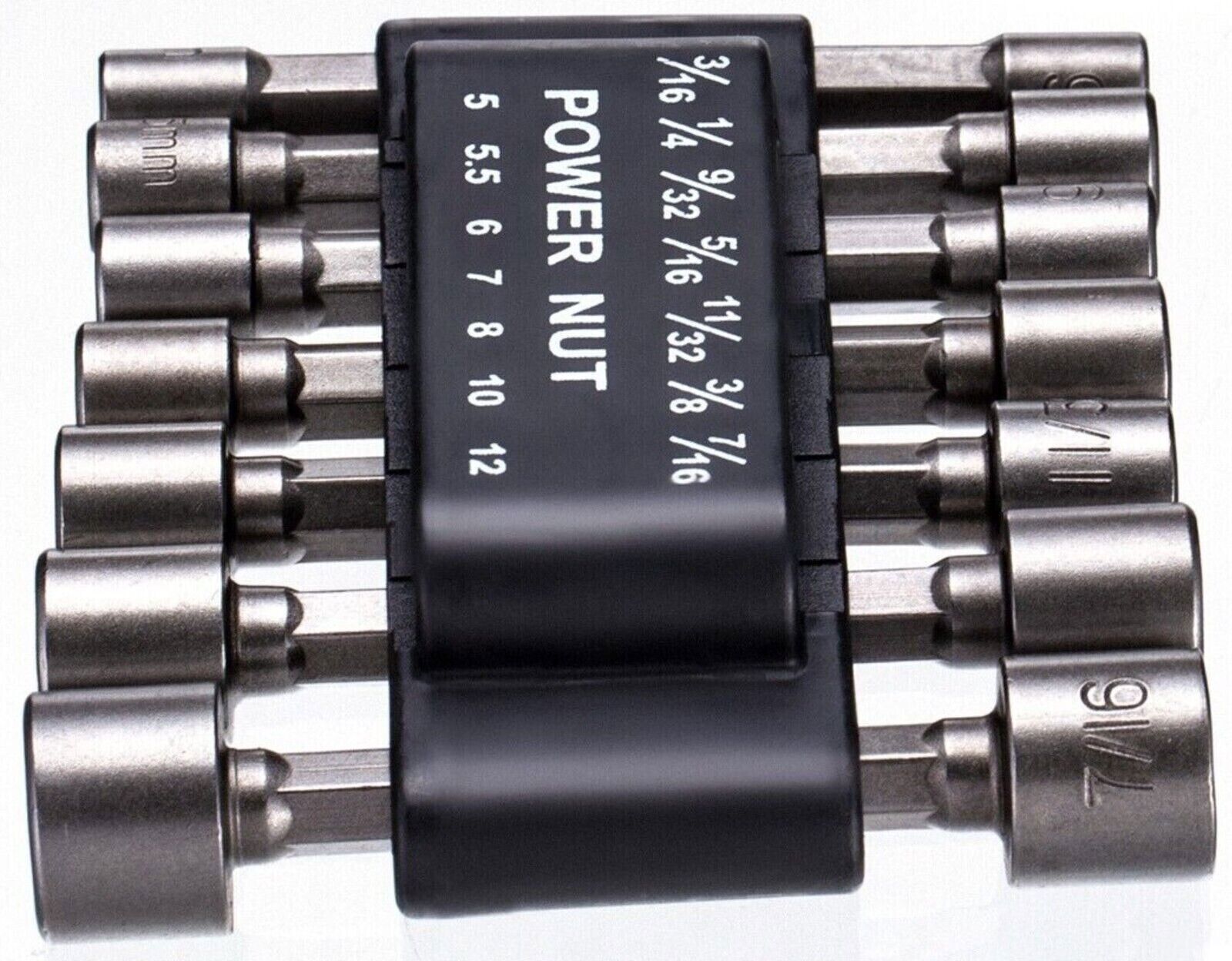 14pc POWER NUT Driver Bit Set Dual 1/4 Quick Change SAE & Metric MM Detent Shank
