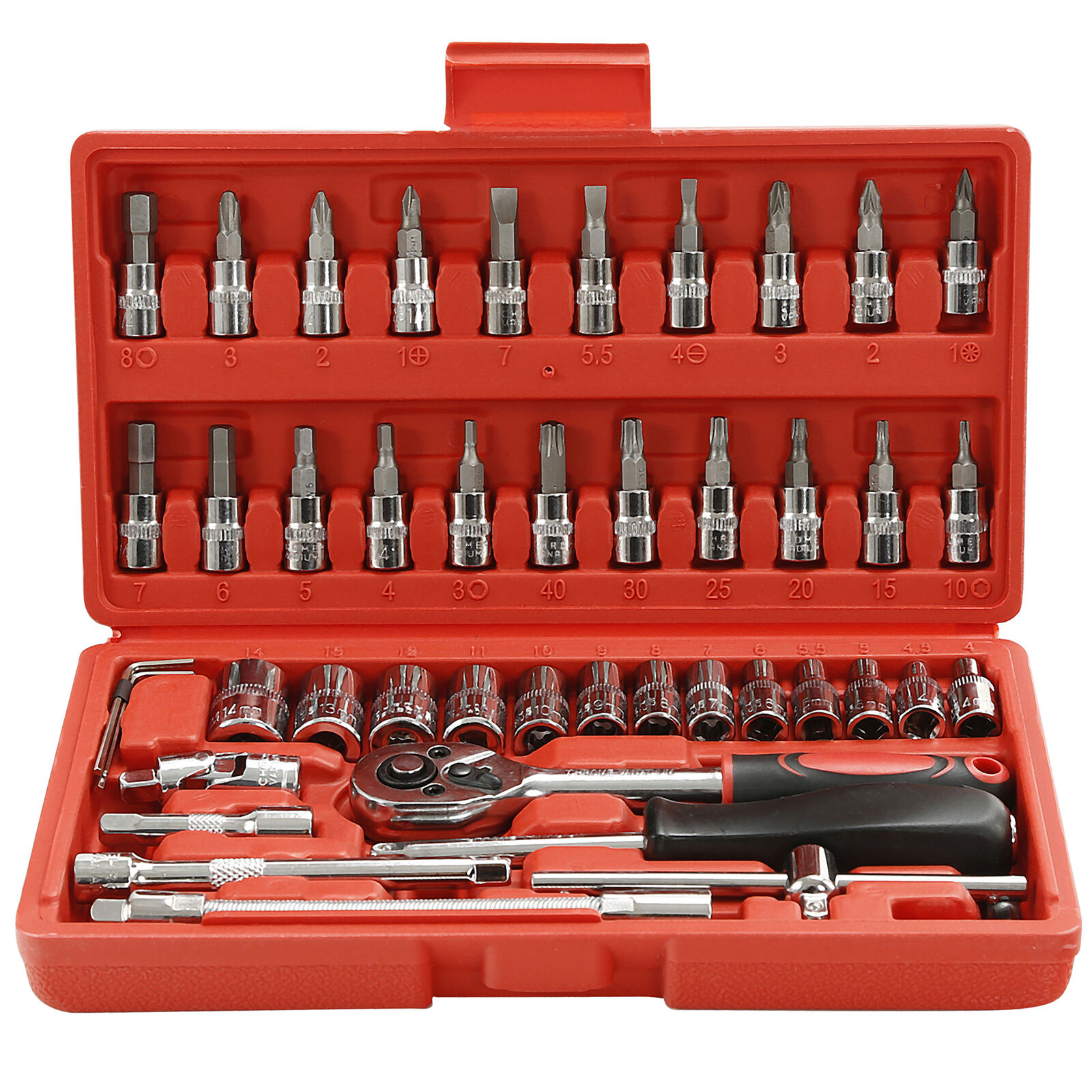 46PCS 1/4" Ratchet Wrench Combination Socket Tool Set Kit Auto Car Repair Tool
