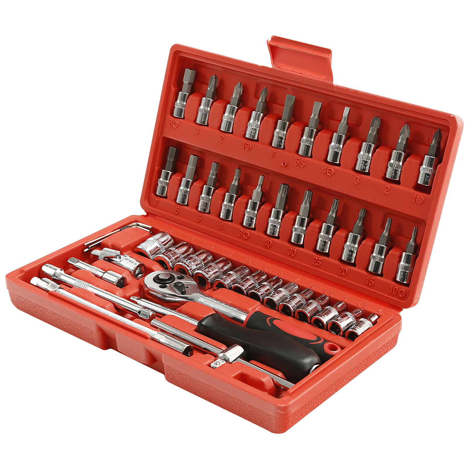 46PCS 1/4" Ratchet Wrench Combination Socket Tool Set Kit Auto Car Repair Tool