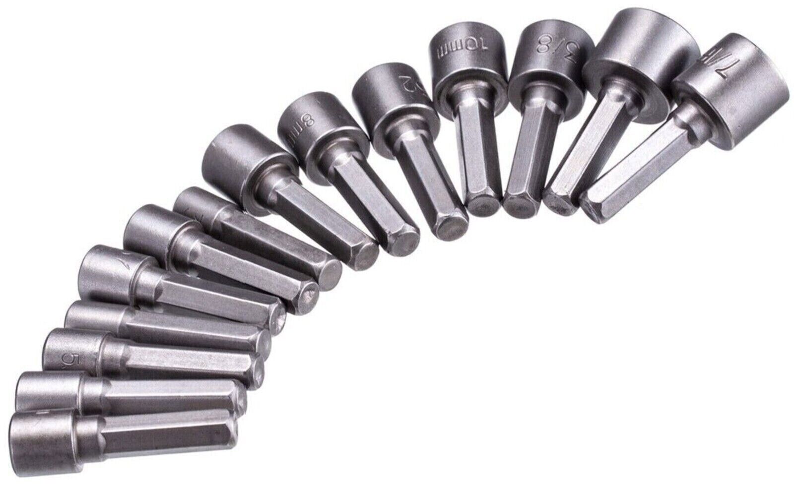 14pc POWER NUT Driver Bit Set Dual 1/4 Quick Change SAE & Metric MM Detent Shank