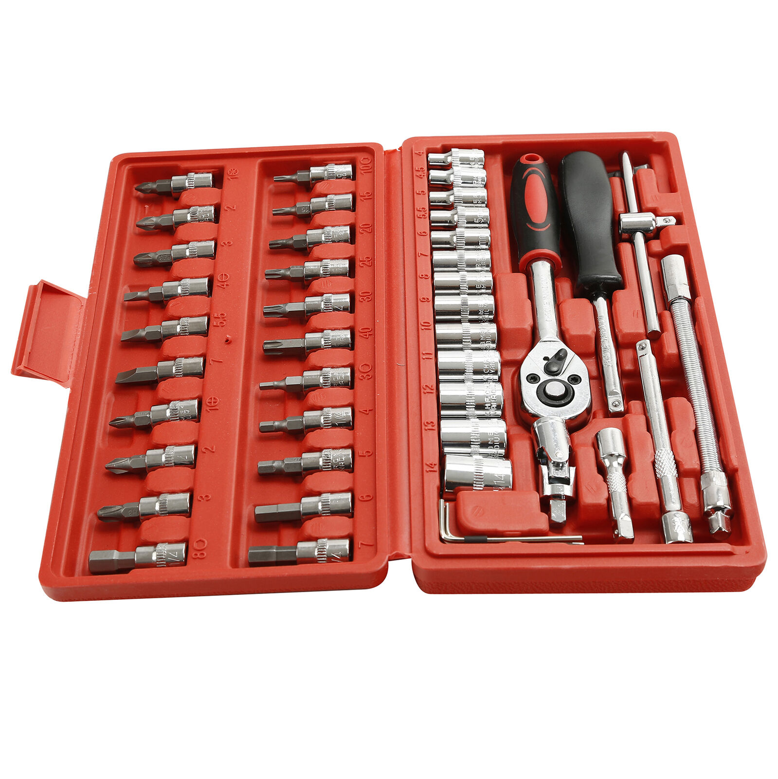 46PCS 1/4" Ratchet Wrench Combination Socket Tool Set Kit Auto Car Repair Tool