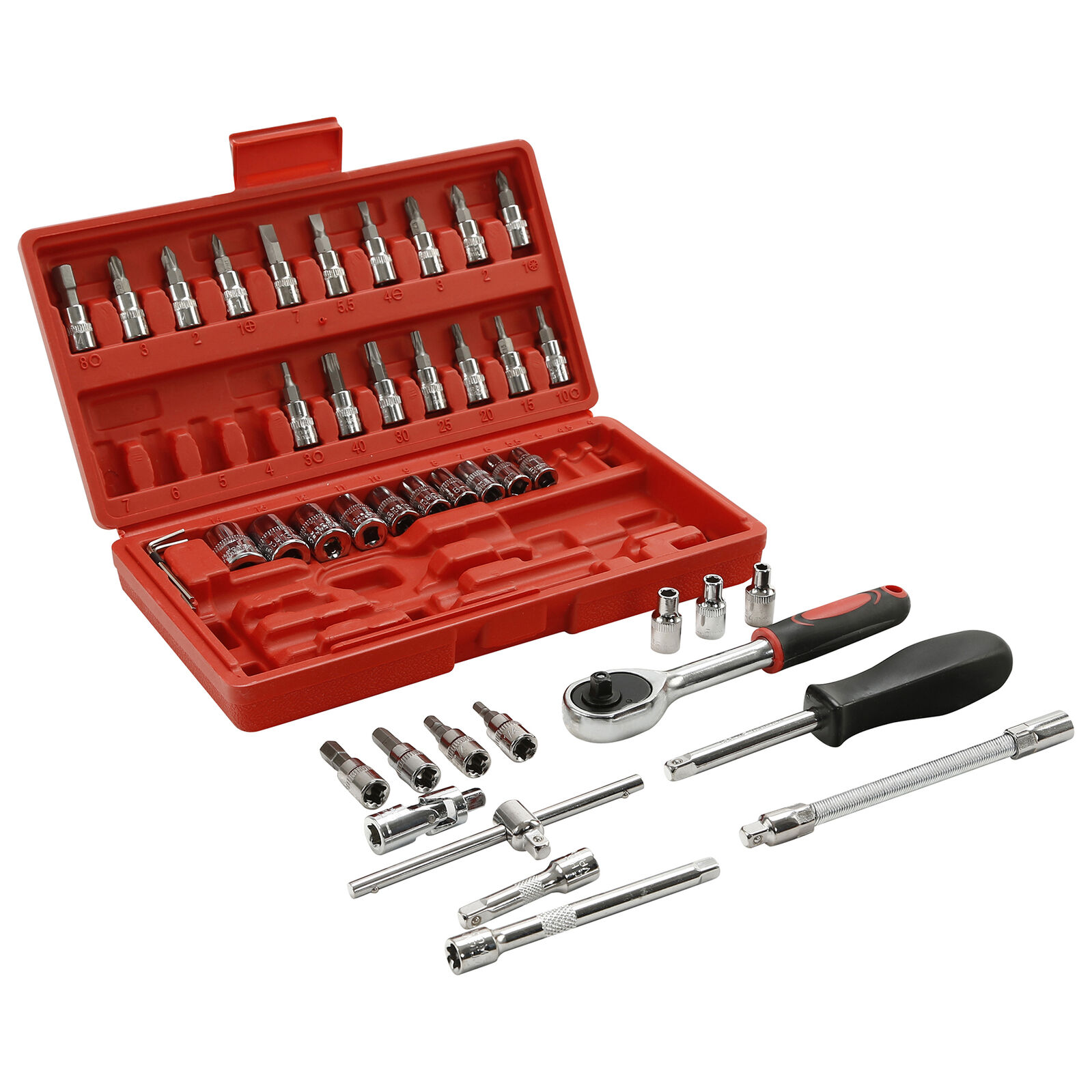 46PCS 1/4" Ratchet Wrench Combination Socket Tool Set Kit Auto Car Repair Tool