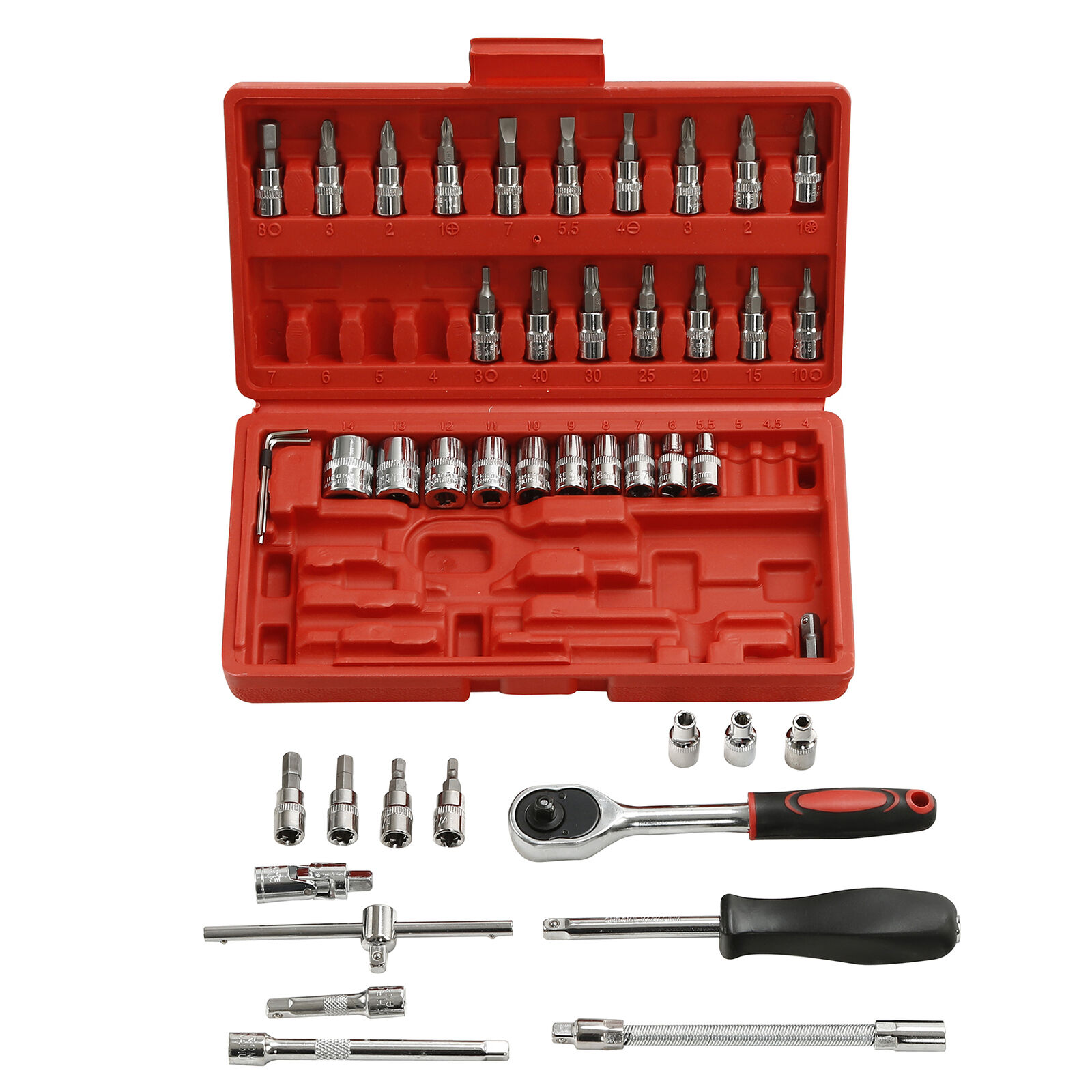 46PCS 1/4" Ratchet Wrench Combination Socket Tool Set Kit Auto Car Repair Tool