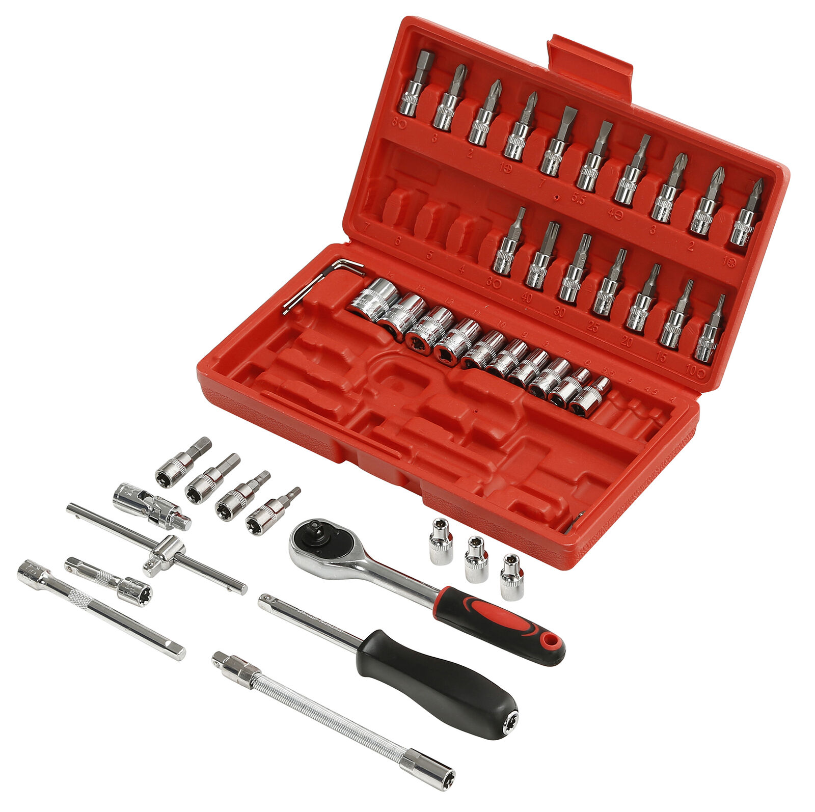 46PCS 1/4" Ratchet Wrench Combination Socket Tool Set Kit Auto Car Repair Tool