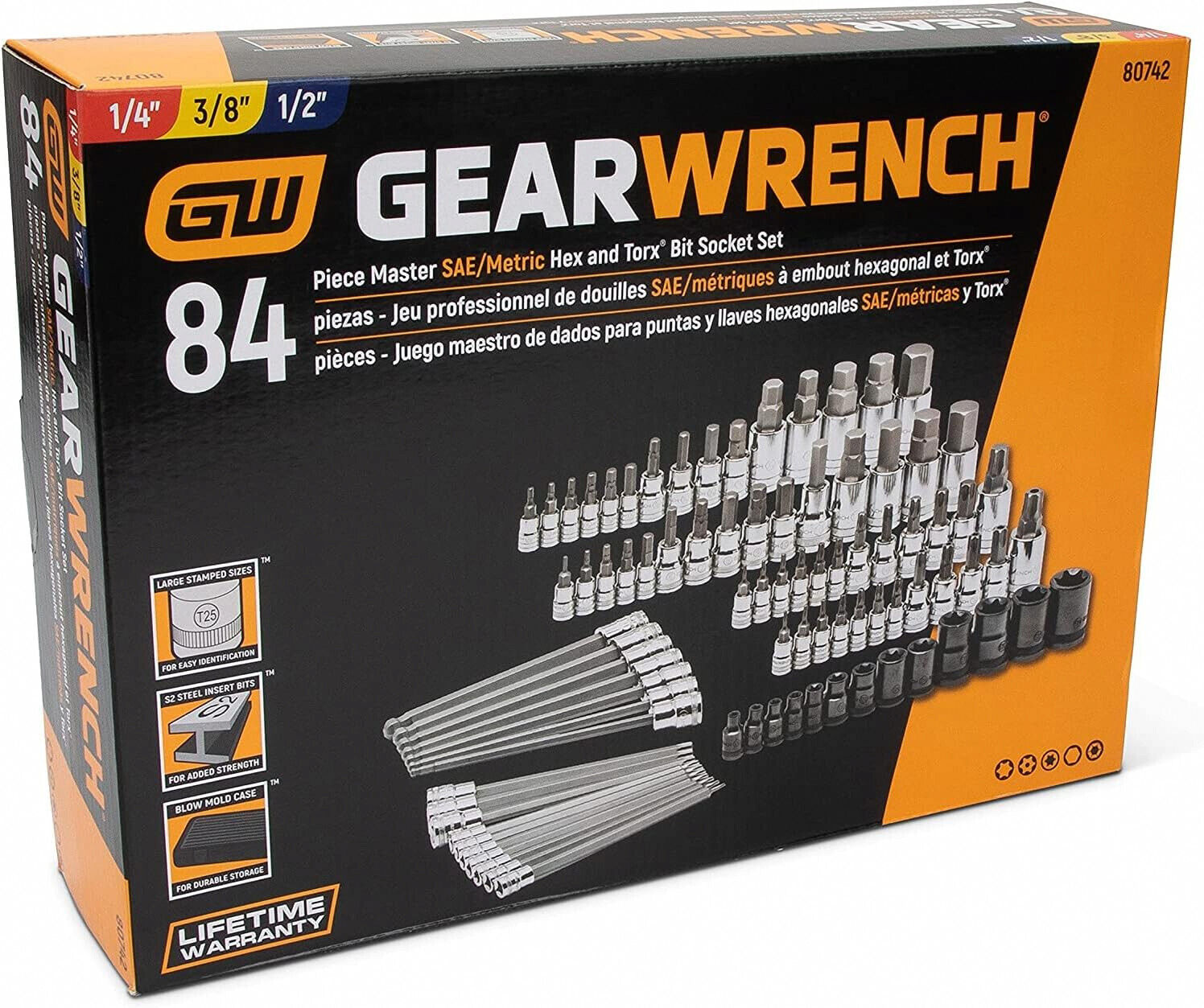 GEARWRENCH  80742  Master SAE/Metric Hex And Torx Bit Socket Set - 84 Pc.