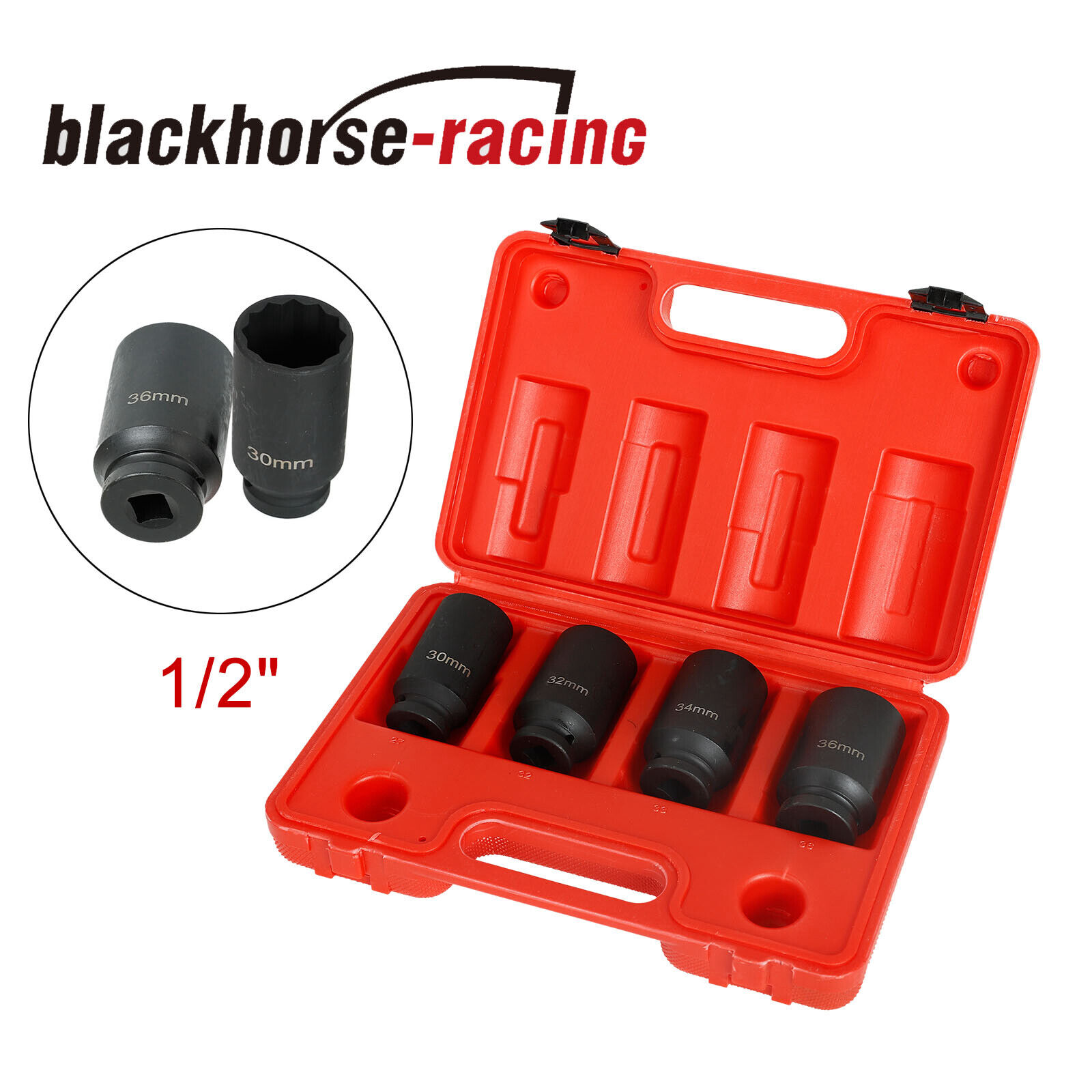 4Pcs 1/2" Drive Spindle Axle Nut Socket Set 12 Point 30mm 32mm 34mm 36mm