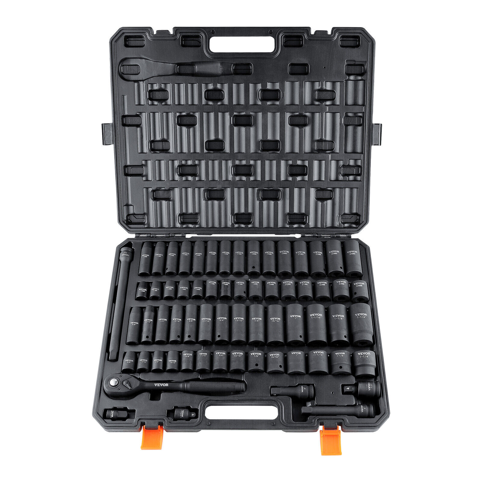 Impact Sockets Set 65pcs 6 Point 1/2in Drive Bit Ratchet Tool Kit Case