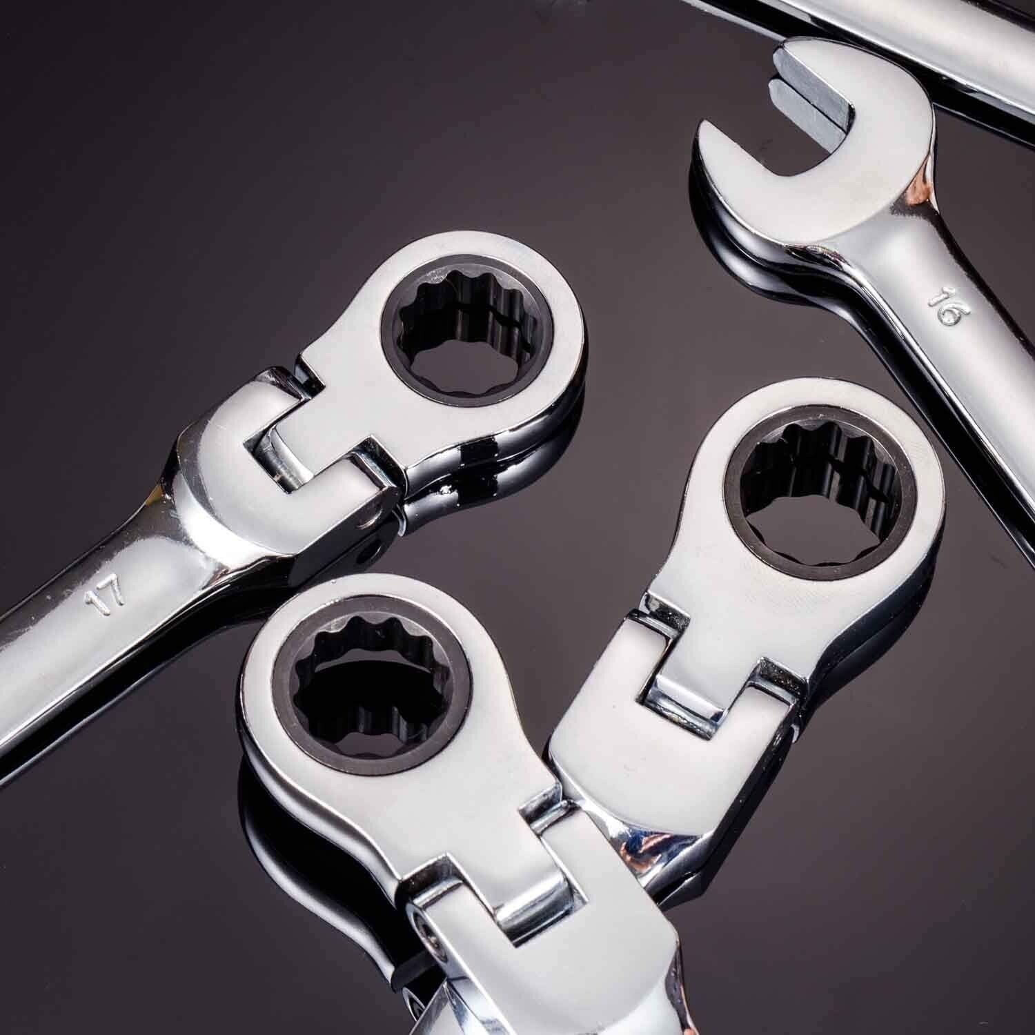 12Pc 8-19mm Metric Flexible Head Ratcheting Wrench Combination Spanner Tool Set