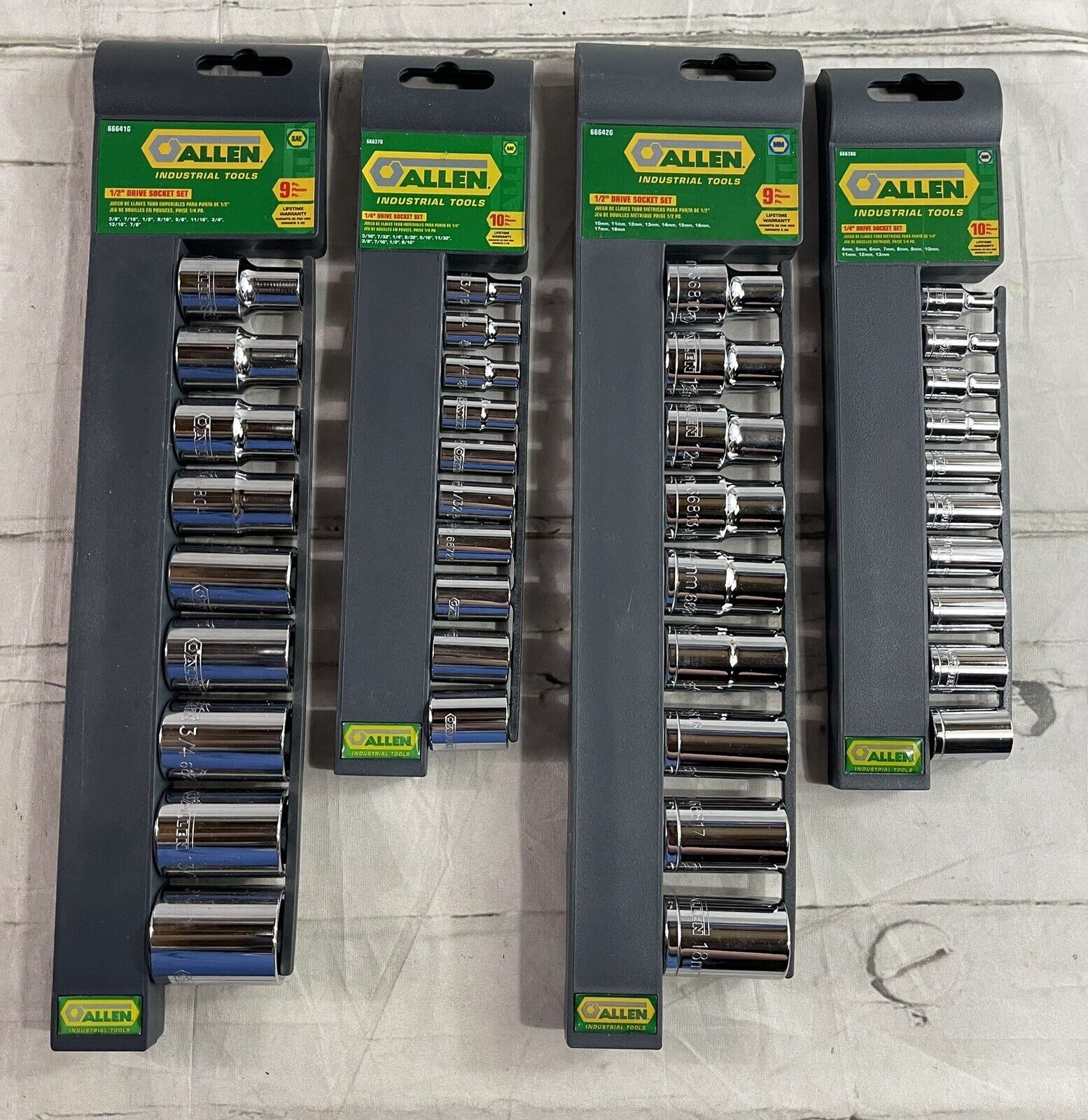 Allen Industrial Tools SAE & Metric Set of 1/4" & SAE 1/2" Drive Socket Sets NEW