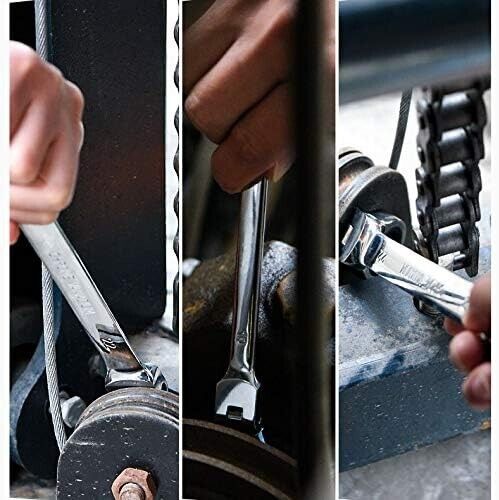12Pc 8-19mm Metric Flexible Head Ratcheting Wrench Combination Spanner Tool Set