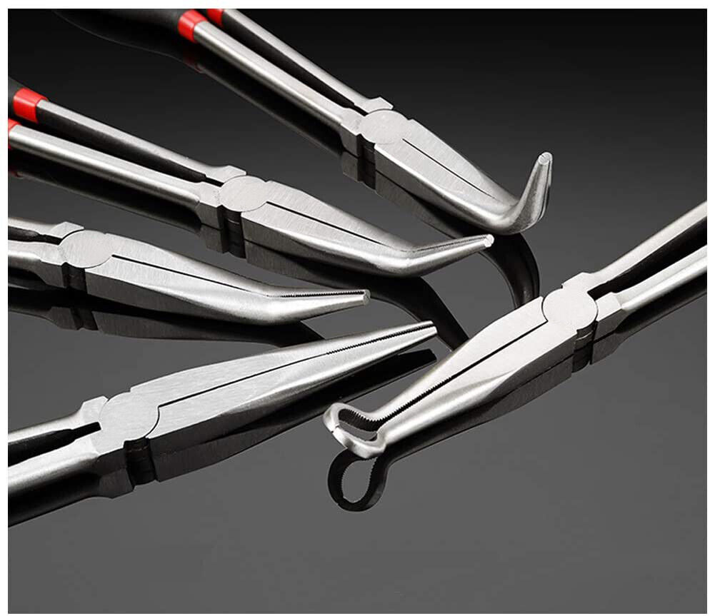 KING 5pcs 11" Long Needle Nose Pliers Set  Extended Reach Tools with Pouch